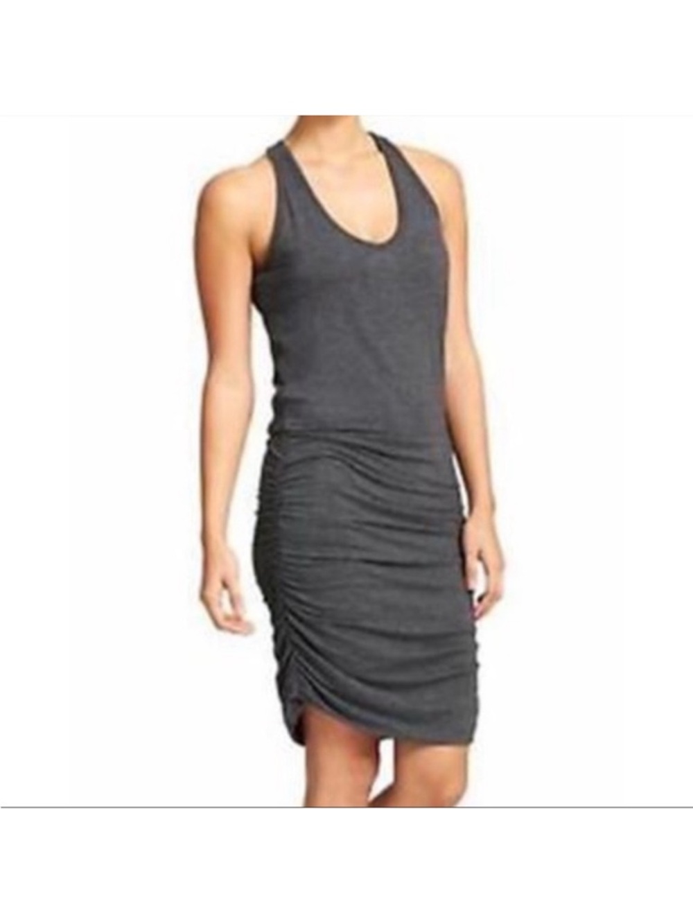 Athleta Gray Heather Knit Ruched Halter Racerback Athletic Dress, M
